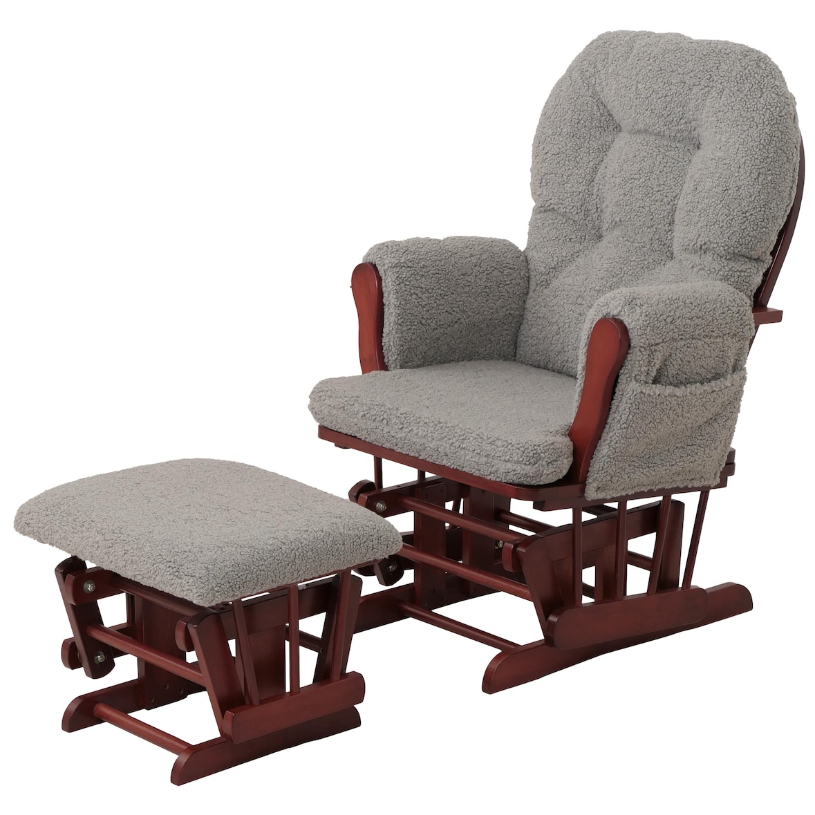 Relaxfauteuil HWC-C76, schommelstoel fauteuil + hocker stof bouclé 480g/m² Oeko-Tex ~ grijs donker frame