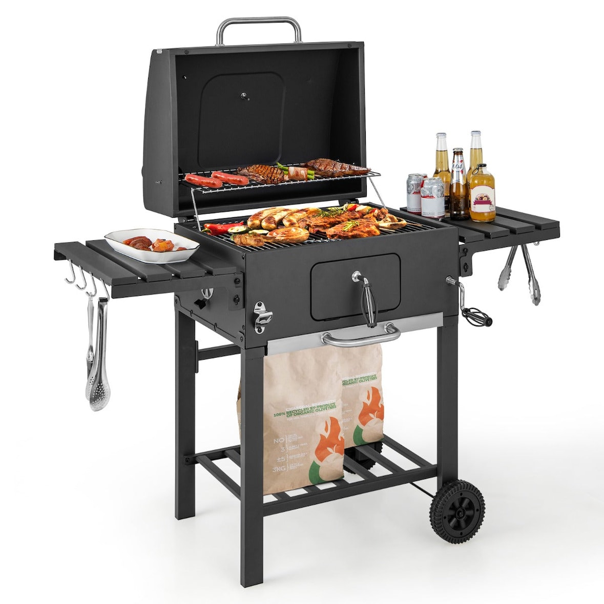 Helloshop26 - Barbecue à charbon de bois portable 128 x 54 x 117 cm grande capacité cuisson pratique ambiance conviviale en métal 20_0021151
