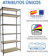 thumbnail of SimonRack Estantería Metálica, 2500x1200x400 mm, 6 Alturas, Bandeja Madera, 200 kg de Punto Flexión, Antracita/Madera - Maderclick