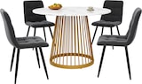 thumbnail of Esstisch Set 80x80x76 Rund Modern MDF Marmormuster Metallgestell 4 Samt Stühle Komfort Essgruppe Dunkelgrau
