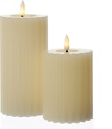thumbnail of LED Kerze Liv Echtwachs gerillt geriffelt flackernd H:12cm Timer creme