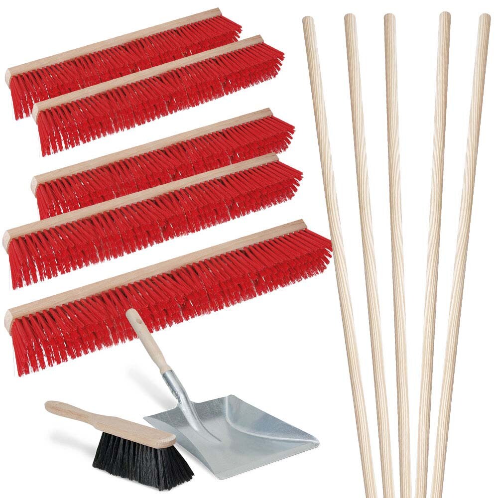 BRB 12-teiliges Besen-Set, 5X Straßenbesen 1.000 mm, Handfeger, Kehrschaufel