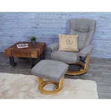 thumbnail of Poltrona reclinabile MCA Hamilton, sgabello per poltrona TV, tessuto/tessuto portata 130 kg ~ grigio chiaro, marrone naturale