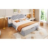 thumbnail of Merax Polsterbett, Hydraulisches Doppelbett 180x200cm mit Nachttischlampen USB-Anschluss, Grau