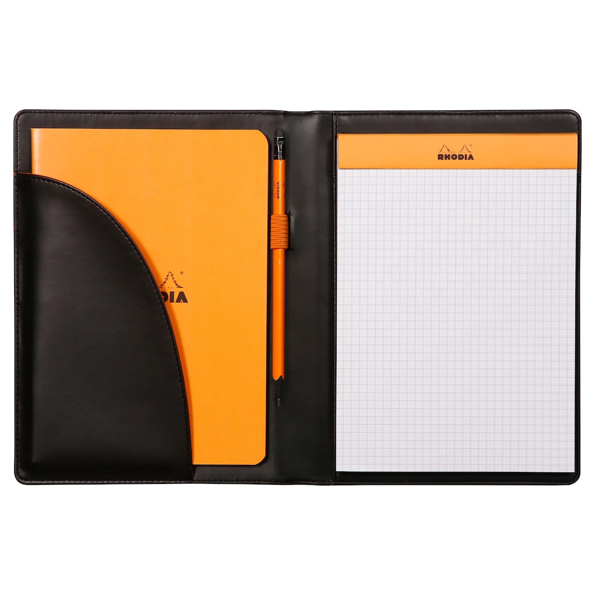 Livret porte-bloc Rhodiarama, pour bloc N°16 / A5, en simili cuir italien, coloris noir