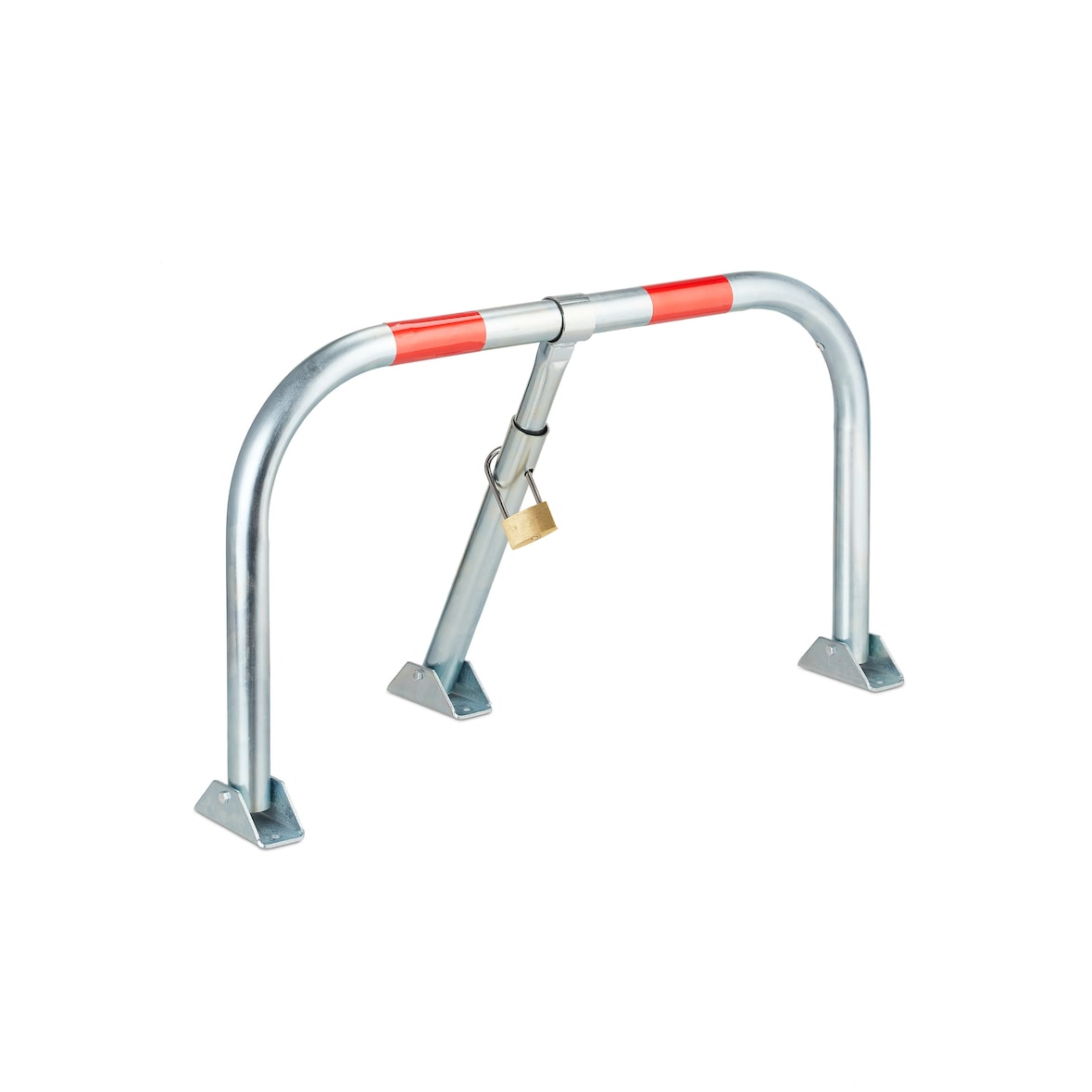 Relaxdays Parkplatzsperre klappbar, Parkbügel mit Vorhängeschloss, Stahl, HBT: 45x76x32cm, Sperrbügel Parkplatz, silber