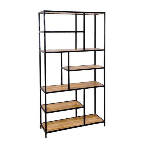 Bücherregal Stand Regal Bücherbord 100 x 193 x 36 cm Metall schwarz Holzböden massiv