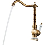 thumbnail of JULIAN | Premium Vintage Küchenarmatur Messing Gold | Edelstahl Retro Wasserhahn Mischbatterie Küche Gastro | 360° drehbar 2 Anschlüsse