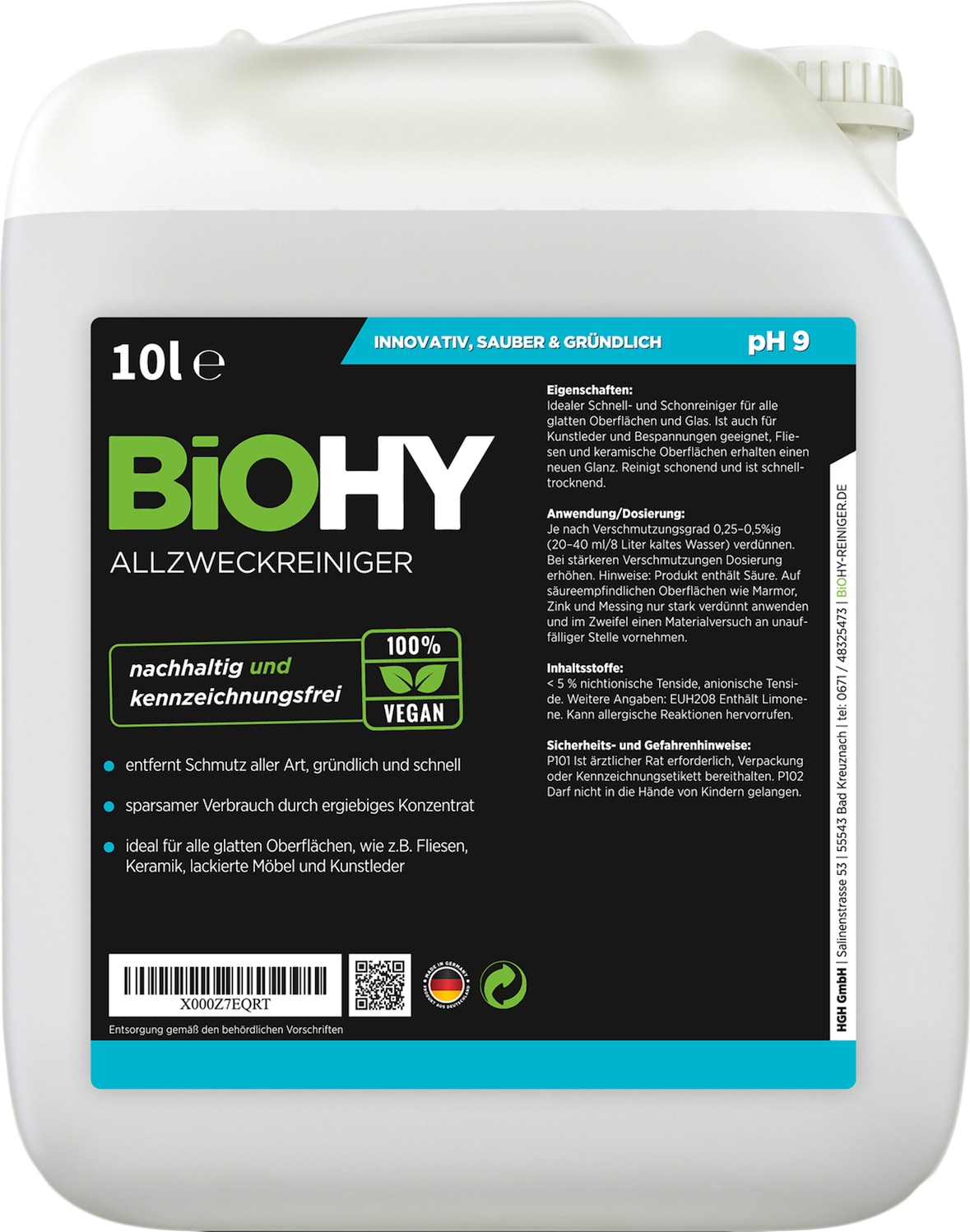 BiOHY Allzweckreiniger Konzentrat (10l Kanister) | Schonender Profi - Universalreiniger für Haushalt und Auto | vollständig biologisch abbaubar