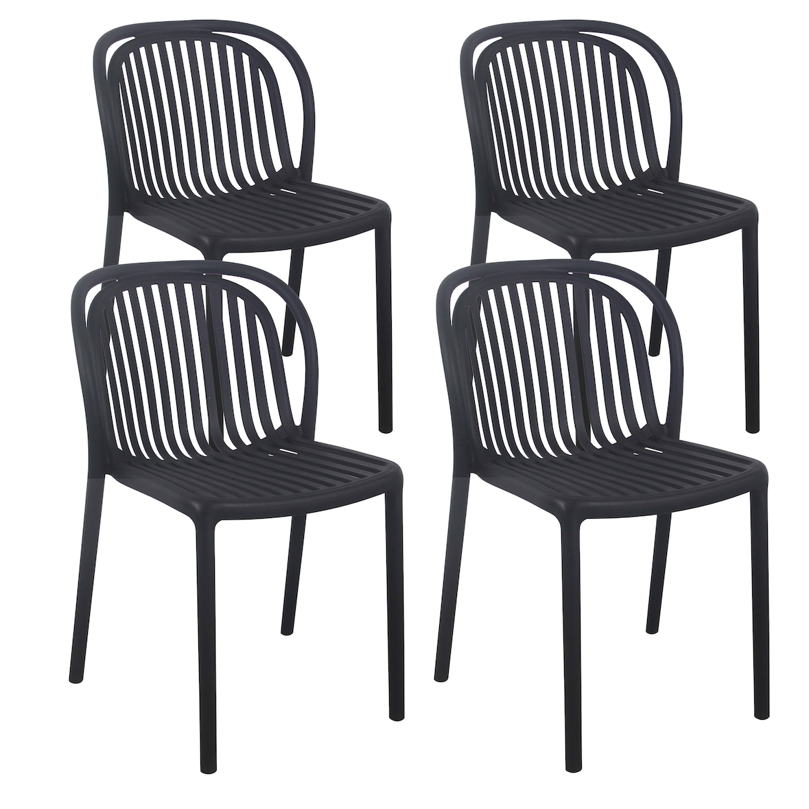 Lot de 4 chaises de terrasse en plastique noir