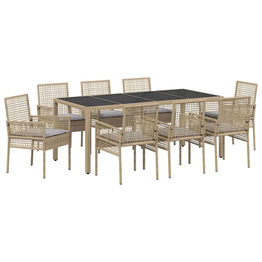vidaXL Garten Essgruppe 9 pcs Beige Poly Rattan
