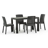 thumbnail of Set pranzo da giardino Tavolo rettangolare 130x75 con 4 Sedie Impilabili in Polipropilene Effetto Rattan e Piano Effetto Legno Omar/Amira-Nero