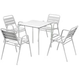 thumbnail of Vierkante tafels 80x80 cm in witte kleur. Stapelbaar horecameubilair voor binnen en buiten terras van bar, restaurant, café en horeca.