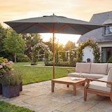 thumbnail of Gastronomie Holz-Sonnenschirm HWC-C57, Gartenschirm, Polyester/Holz 28kg, eckig 4x4m Seilzug stoßsicher ~ anthrazit