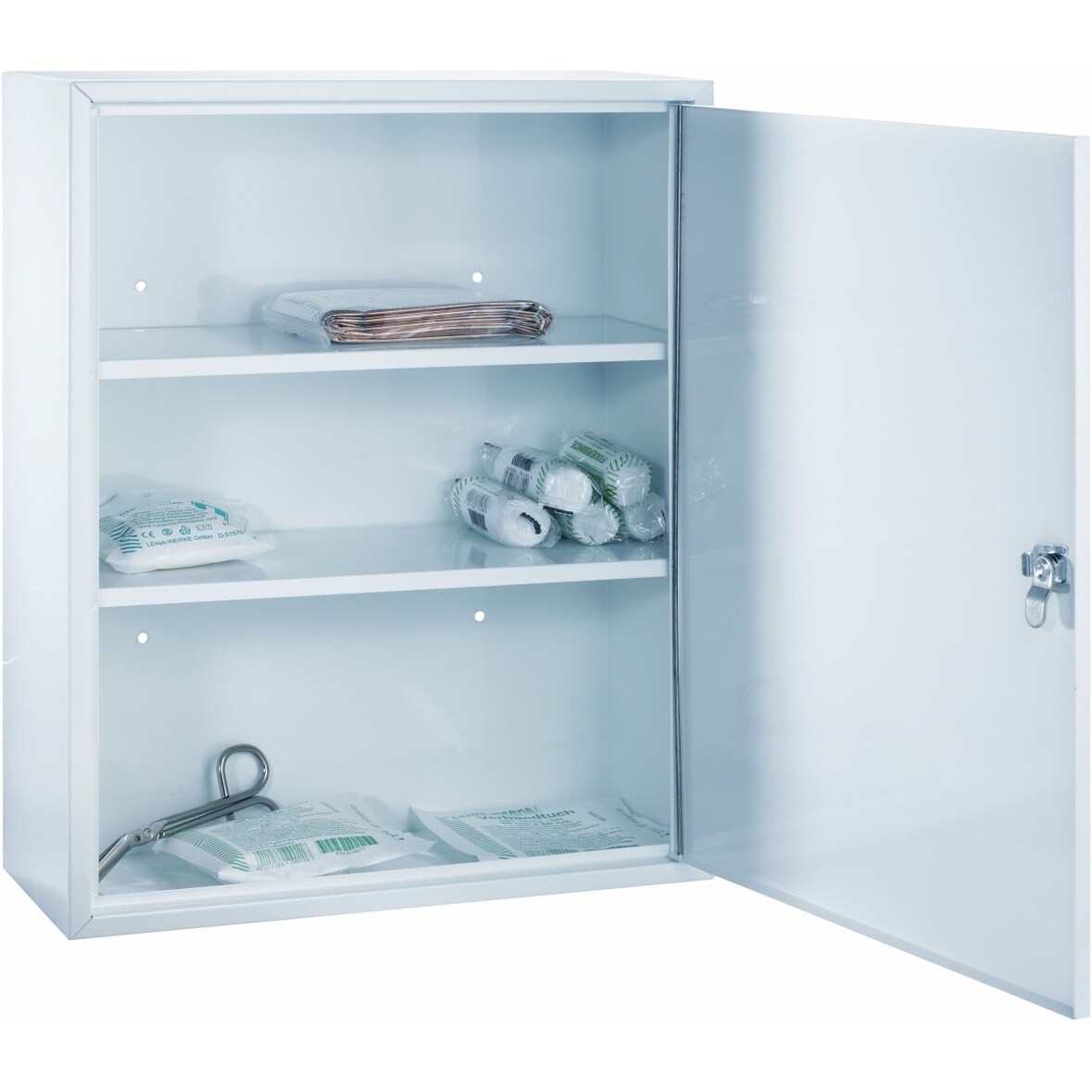 Erste-Hilfe-Verbandschrank Stahl lackiert 360x150x450mm weiß.