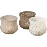 thumbnail of Windlicht Tunis Glas lackiert Taupe/Grau/weiß H.9 cm Ø.11 cm 3er Set