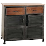 thumbnail of Cassettiera credenza HWC-N28, con ruote 2 cassetti, 3D industriale retrò metallo legno 90x100x40cm ~ nero, marrone