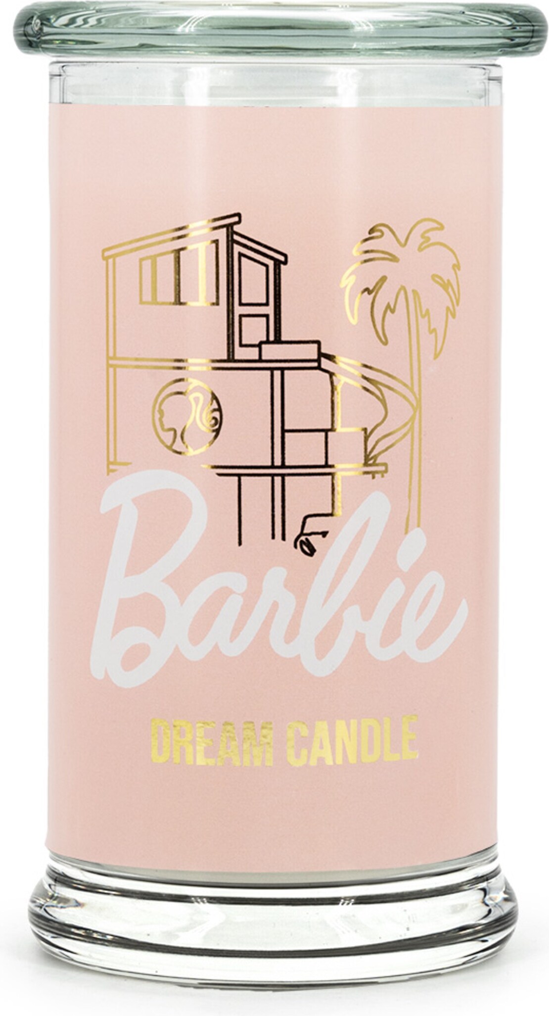 Barbie™ Duftkerze, Dream Candle, Sommerduft Limette & Amber, Kerze im Glas, 18,1 x 9,9 cm, Geschenk Barbie Fan, rosa