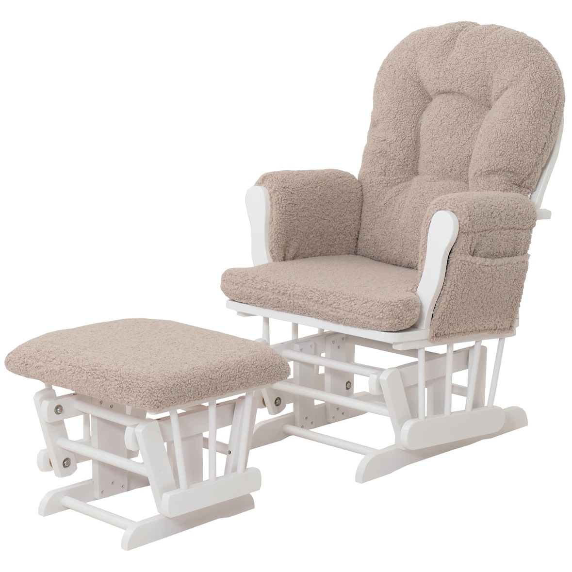 Silla reclinable HWC-C76, mecedora sillón + taburete tela bouclé 480g/m² Oeko-Tex ~ marrón armazón blanco