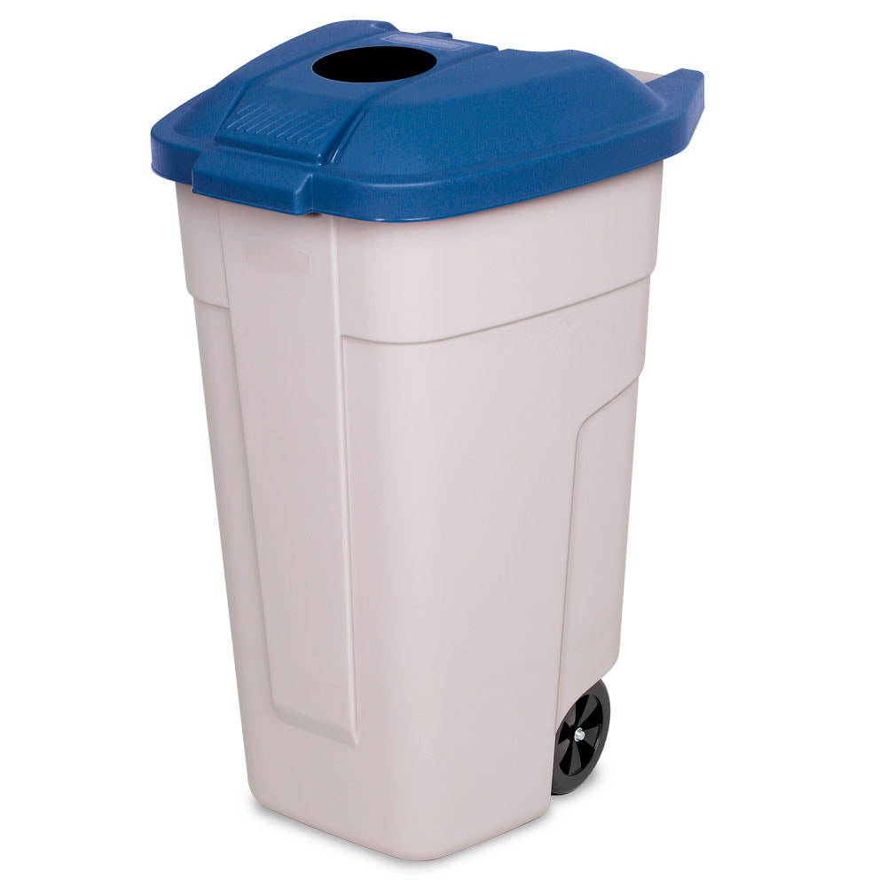 100 Liter Tonne mit Einwurföffnung im Deckel, BxTxH 510x550x850 mm, beige/blau