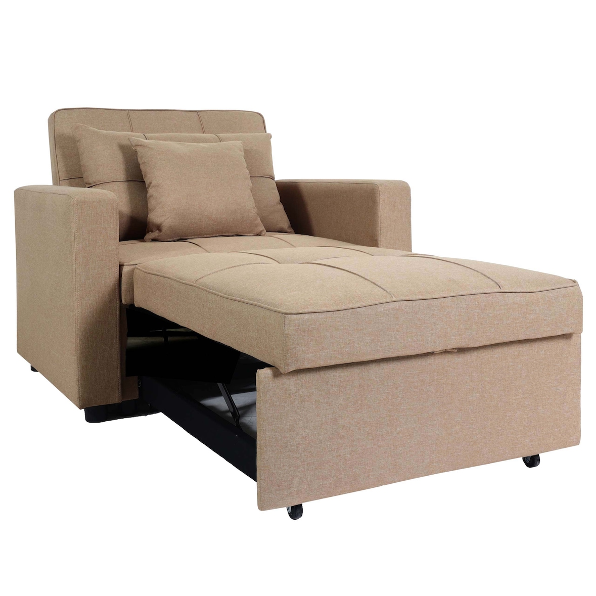 Slaapbank HWC-L90, inklapbare fauteuil slaapbank logeerbed, ligvlak 197x103cm stof/textiel ~ crème-beige