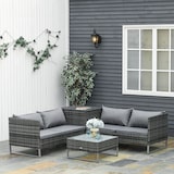 thumbnail of Outsunny Conjunto de 4 Móveis de vime para Jardim com 2 Sofás Duplos Mesa central com mesa de baú almofadas  removíveis 132x69x64 cm Cinza