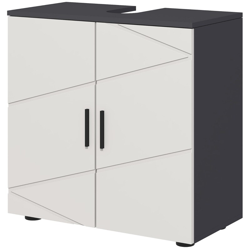 Waschbeckenunterschrank 60x30x60 mit verstellbaren Regalen, U-förmig, Spritzwasserschutz, Spanholz, Stauraum, Grau