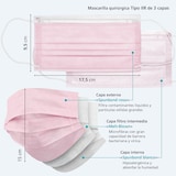 thumbnail of 50 Einweg-Schutzmasken chirurgisch, Typ IIR, in rosa Farbe, Filtration (BFE) 98%, hergestellt in Spanien