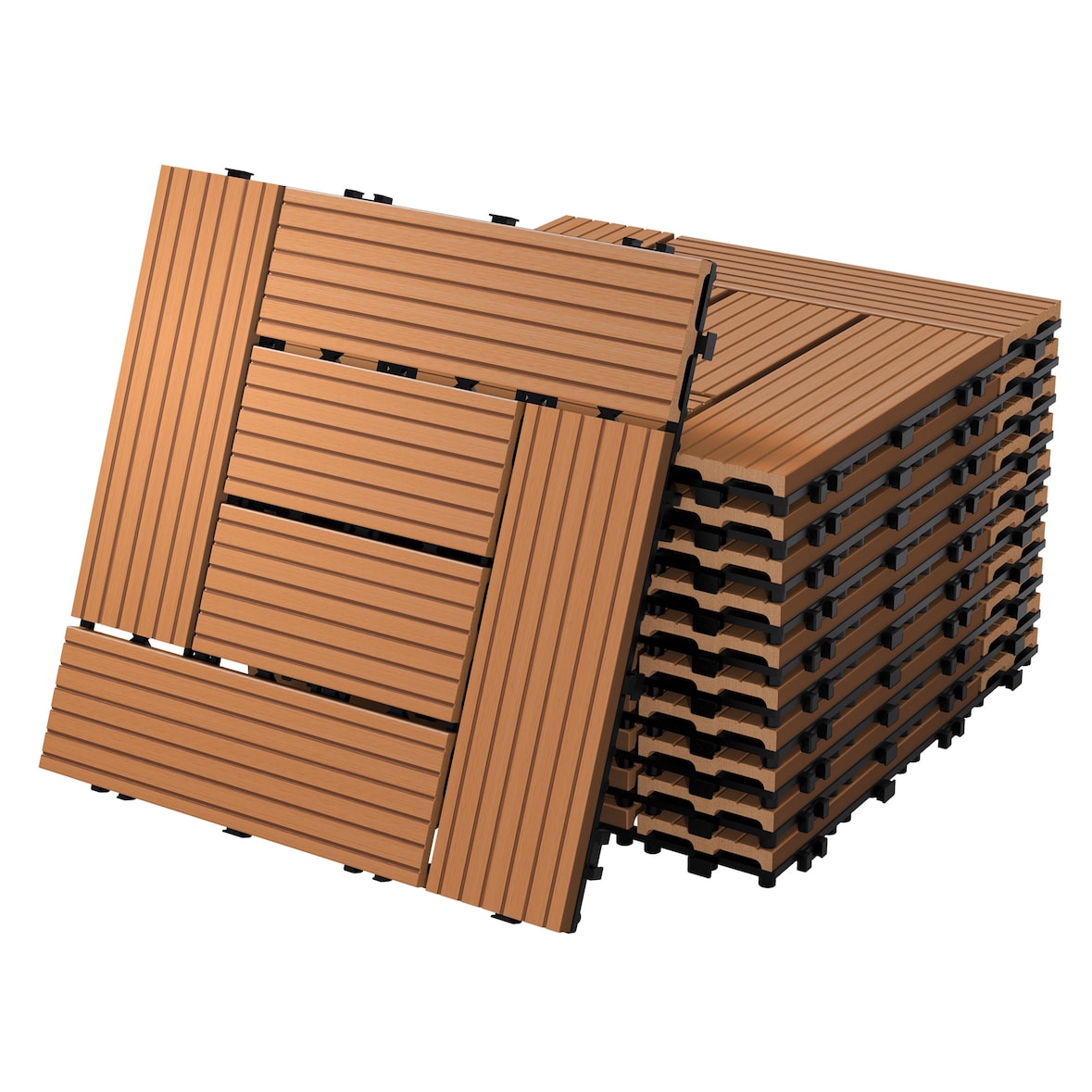 ECD Germany – WPC Terrassenfliesen – 30x30 cm 44 Stk.=4m² Hellbraun Mosaik | Holzoptik, Klicksystem mit Drainage