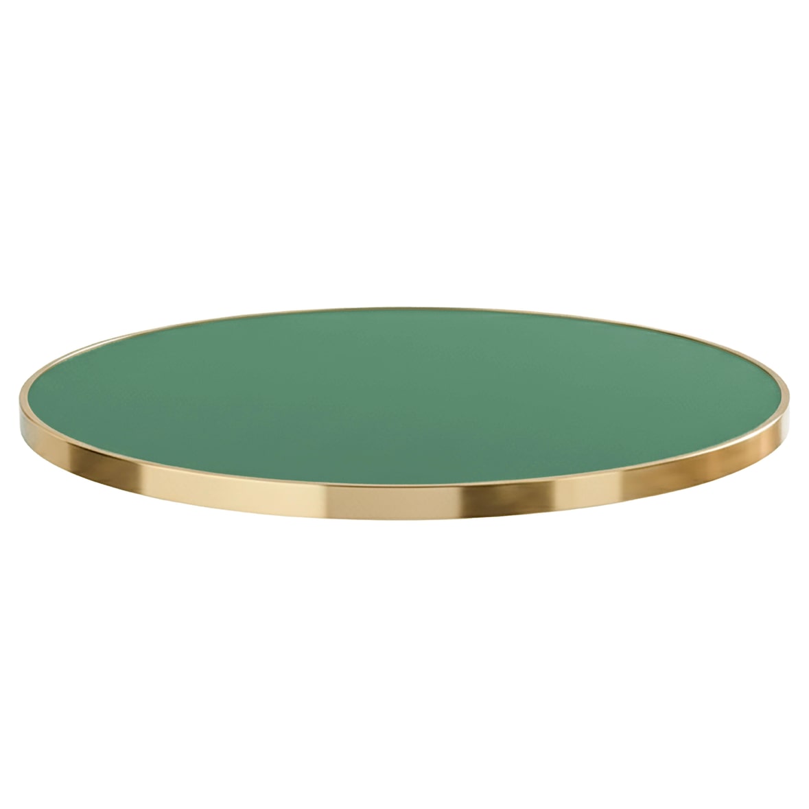Plateau de table rond blanc avec cerclage doré 60 cm vert mat/doré