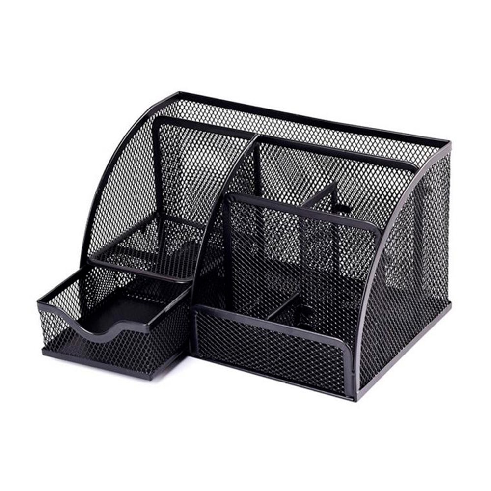 Organizador Sobremesa Q-Connect Kf17295 Metalico Curvo Rejilla Negra Con 5 Departamentos 220X140X130 Mm