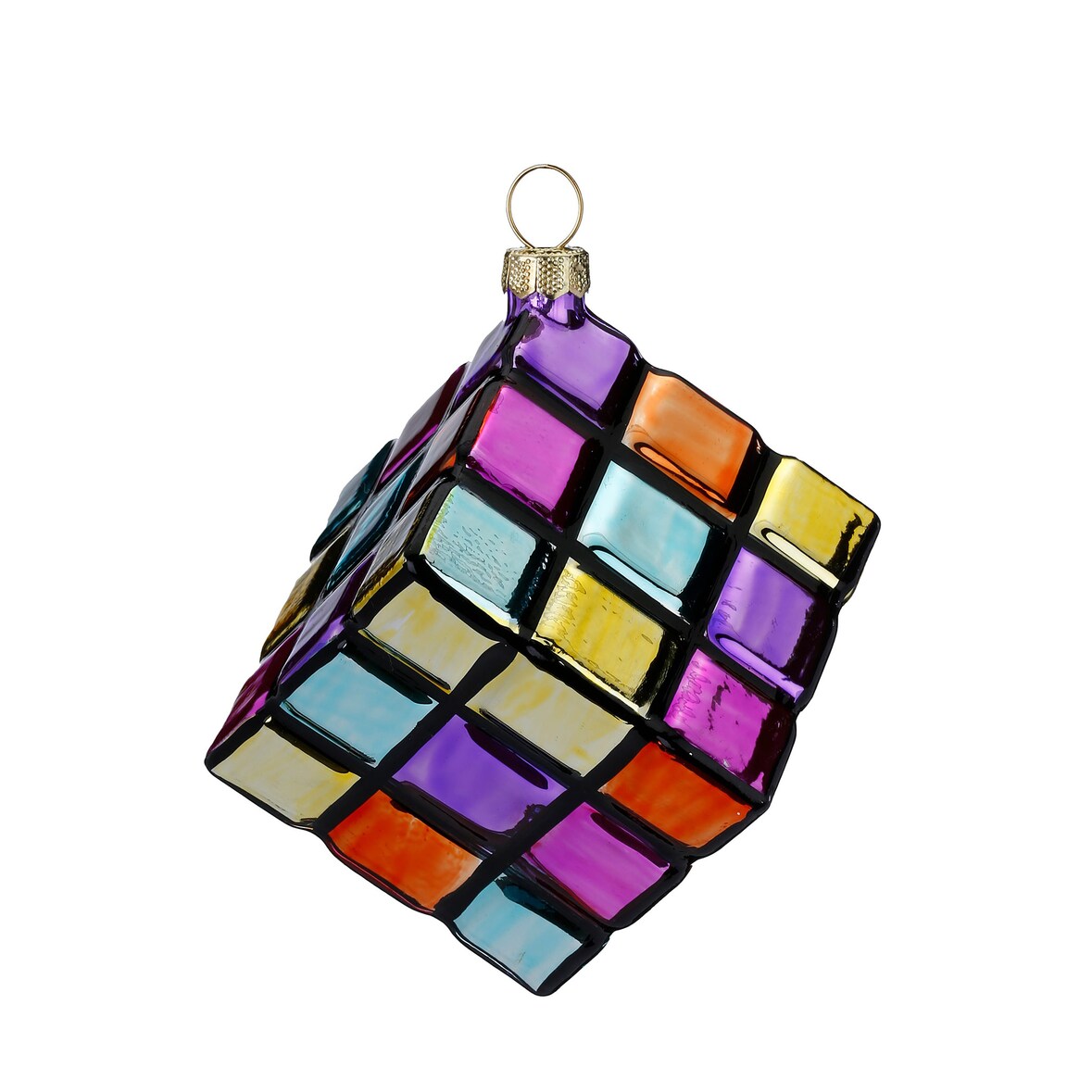 Christbaumschmuck Glas 9cm Zauberwürfel Figur zum Aufhängen - Handbemalt Weihnachtsbaum Anhänger Weihnachten Weihnachtsbaumschmuck Spiele Würfel Bunt