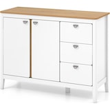 thumbnail of COSTWAY Keukenkast met 2 deuren en 3 lades, witte houten dressoir, buffetkast, vrijstaand met verstelbare planken