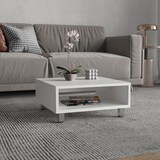 thumbnail of Mesa de centro Eclipse em melamina com prateleiras inferiores e 4 pés, branca, 26.9 cm X 60 cm X 60 cm