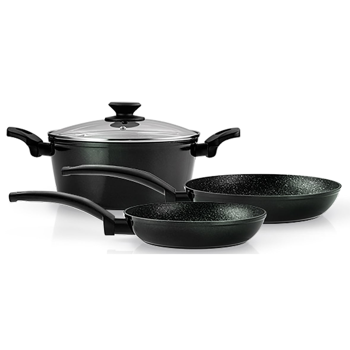 FAGOR Trem de Cozinha Indução de 4 Peças em Alumínio Antiaderente 1 Caçarola, 2 Frigideiras, 1 Tampa Preto 81BAFGVIV04
