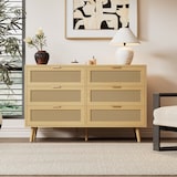 thumbnail of Kommode 120x40x76 Sideboard 6 Schubladen Stauraum Retro Schlafzimmer Büro Wohnzimmer Holz Eiche Metallgriffe modern