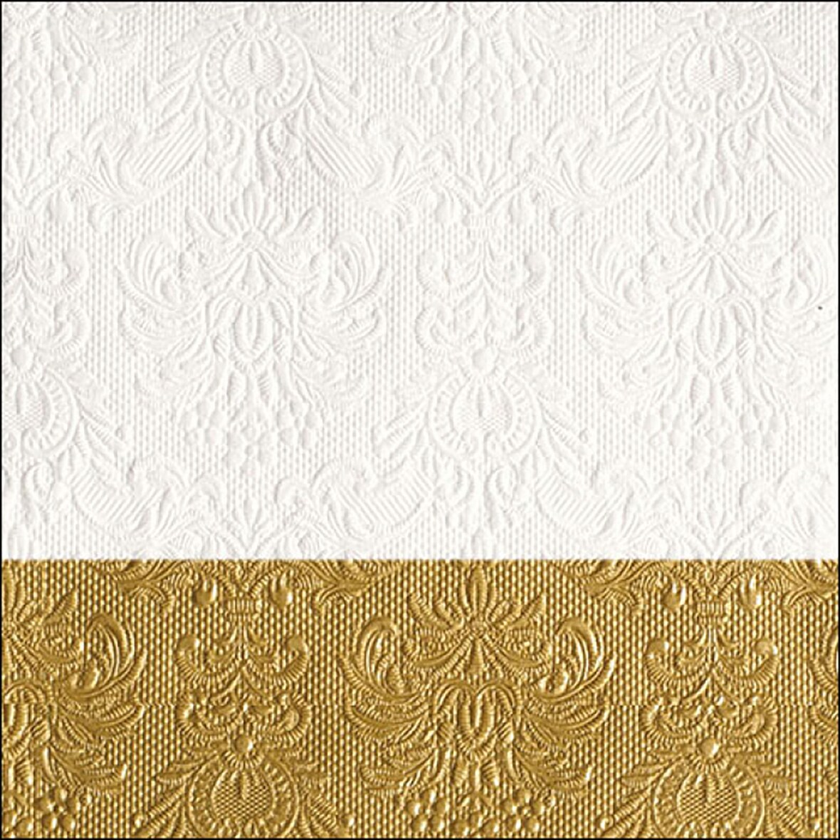 15 Servietten Papier 33x33cm 3-lagig - Einweg Papierservietten mit Ornamenten geprägt Hochzeit Dinner Gastronomie Party Hochzeitsservietten Weiß Gold