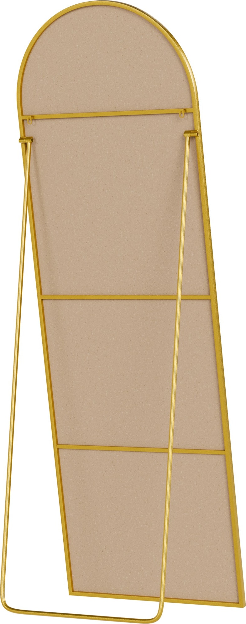 Ein goldener Spiegel mit abgerundetem oberen Rand.