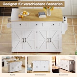 thumbnail of Kücheninsel Weiß-Natur 140x70x91 cm mit klappbarer Arbeitsplatte, 4 Türen, 3 Schubladen, Handtuchhaltern und 360-Grad-feststellbaren Rollen