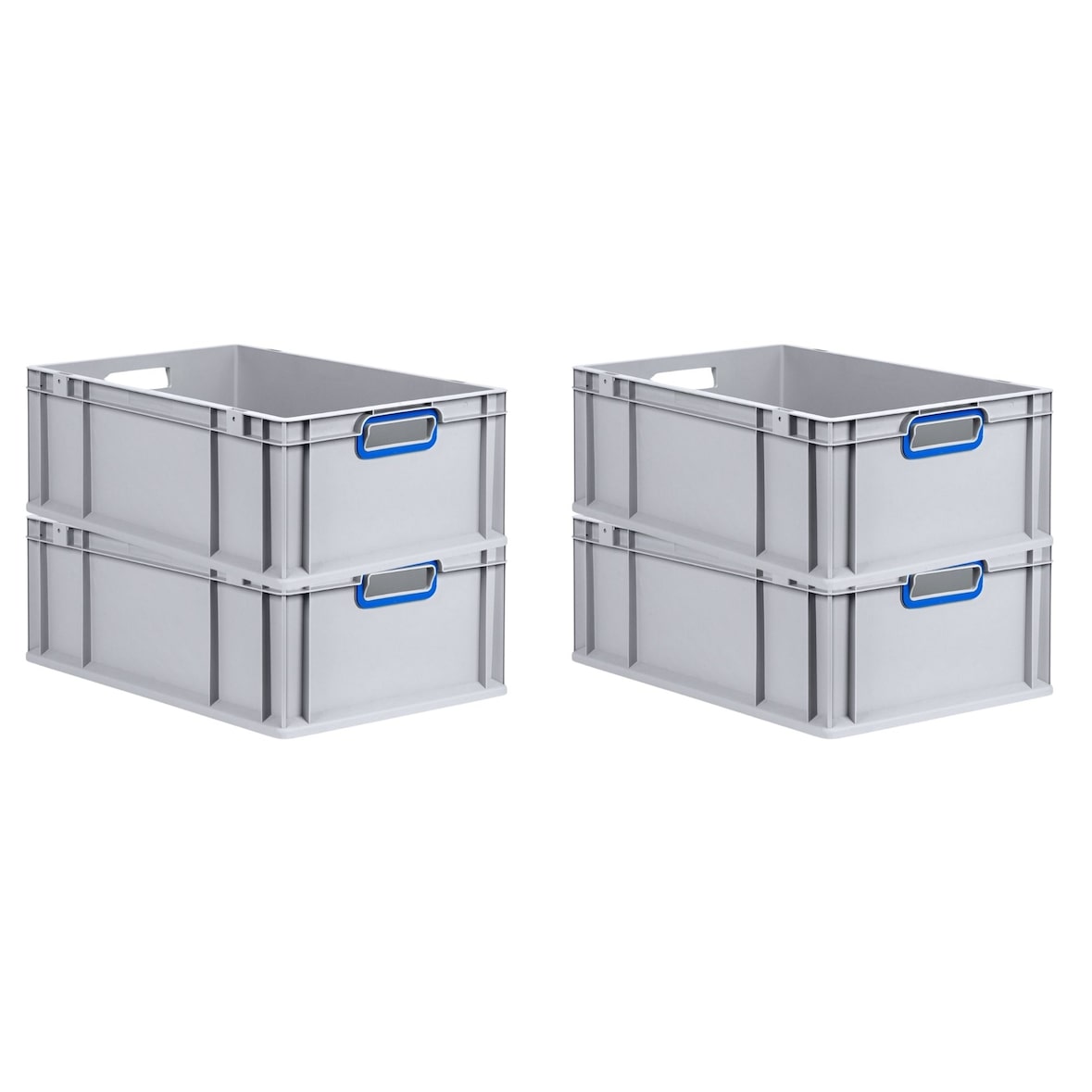 PROREGAL 4x Eurobox NextGen Color | HxBxT 22x40x60cm | 44 Liter | Griffe blau offen | Verstärkter Boden | Eurobehälter