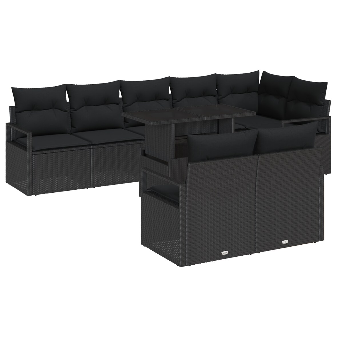 vidaXL 9-teiliges Garten-Sofaset mit Kissen in Schwarz aus Poly-Rattan