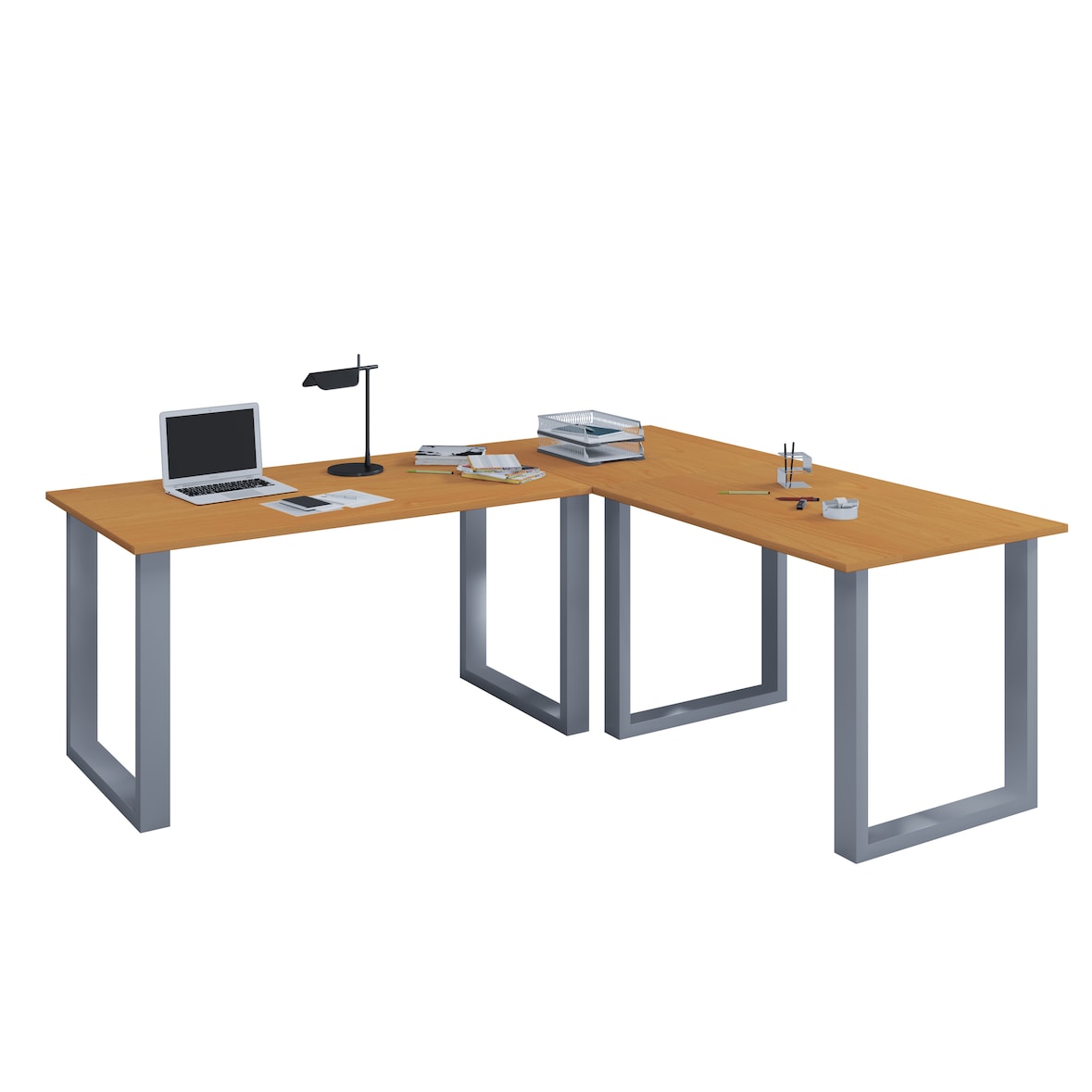 VCM Schreibtisch Lona Silber / Buche H. 76 x B. 190 x T. 190 cm
