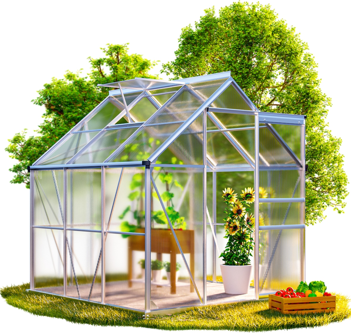 GARDEBRUK® Gewächshaus Aluminium 3,6m² mit Fundament 190x190cm inkl. Dachfenster