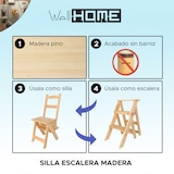 thumbnail of Wellhome - Cadeira escada dobrável em madeira sem verniz 39x53x91 cm