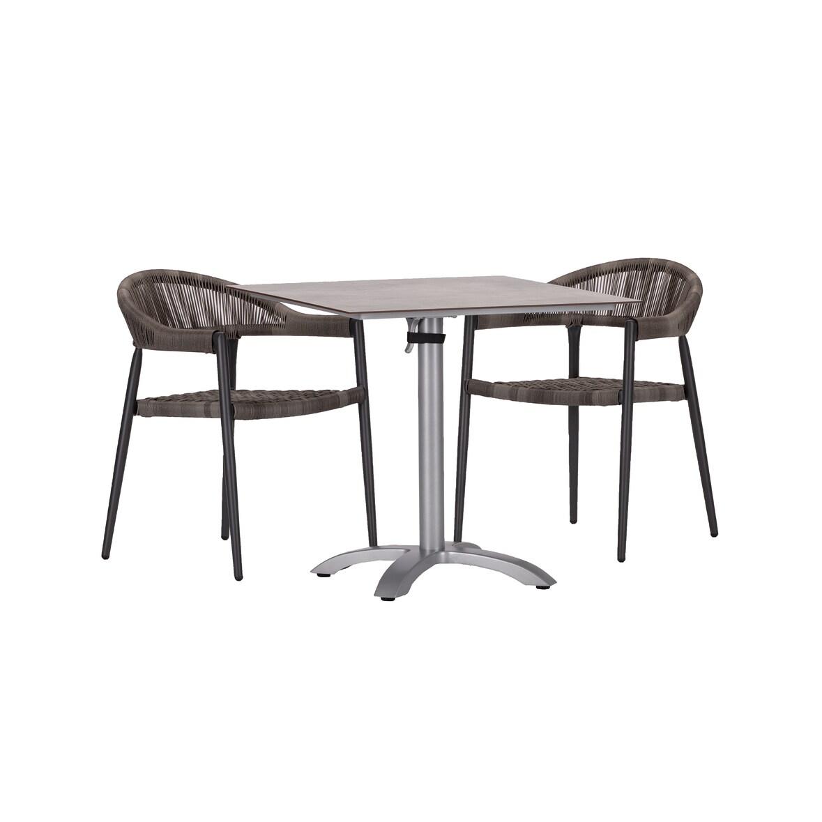 acamp Tischgruppe 2x 57162 brooklyn 1x 56371 acaplan HPL 6 mm platin/cemento 80x80cm