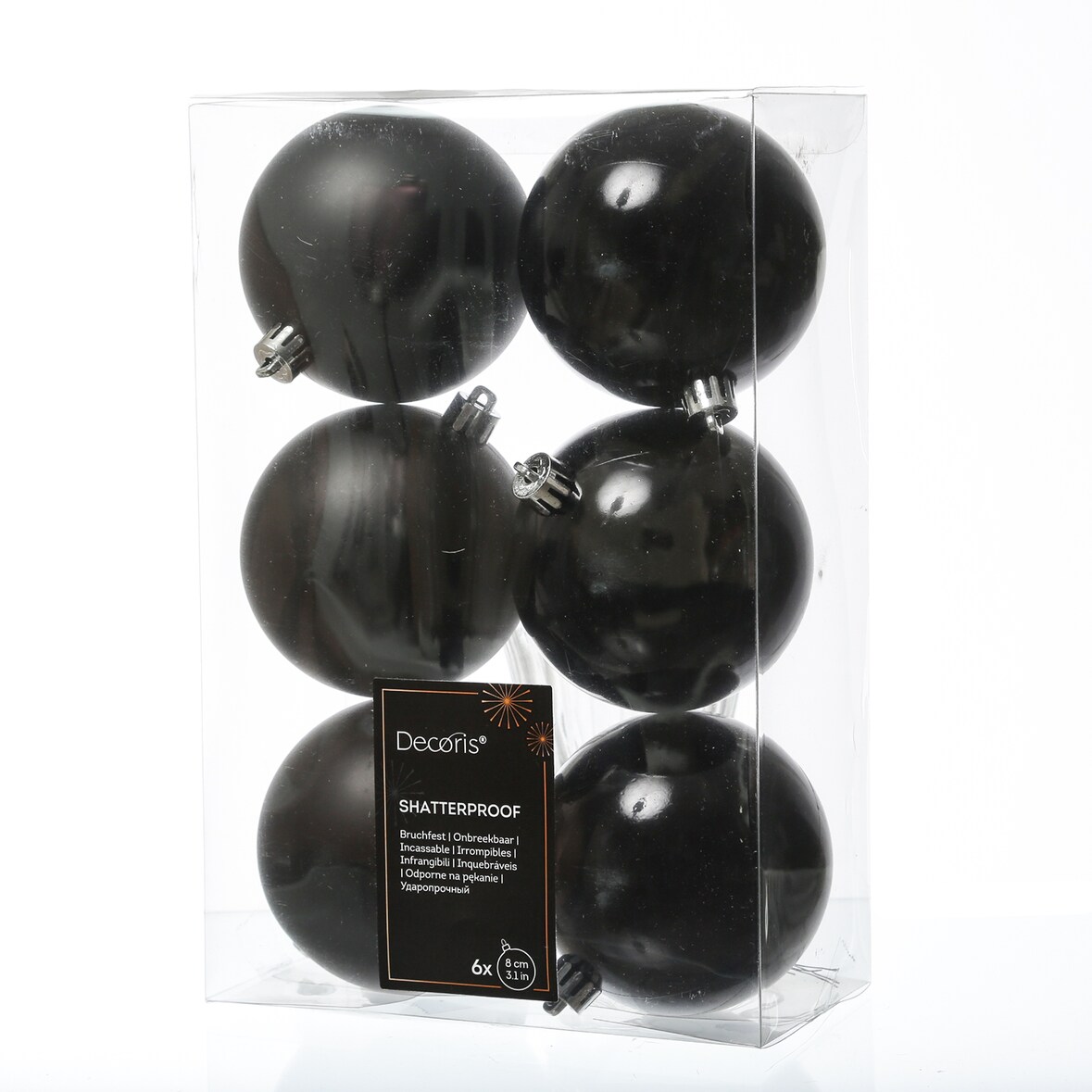 Weihnachtskugeln bruchfest 8cm Christbaumkugeln schwarz 6 Stück