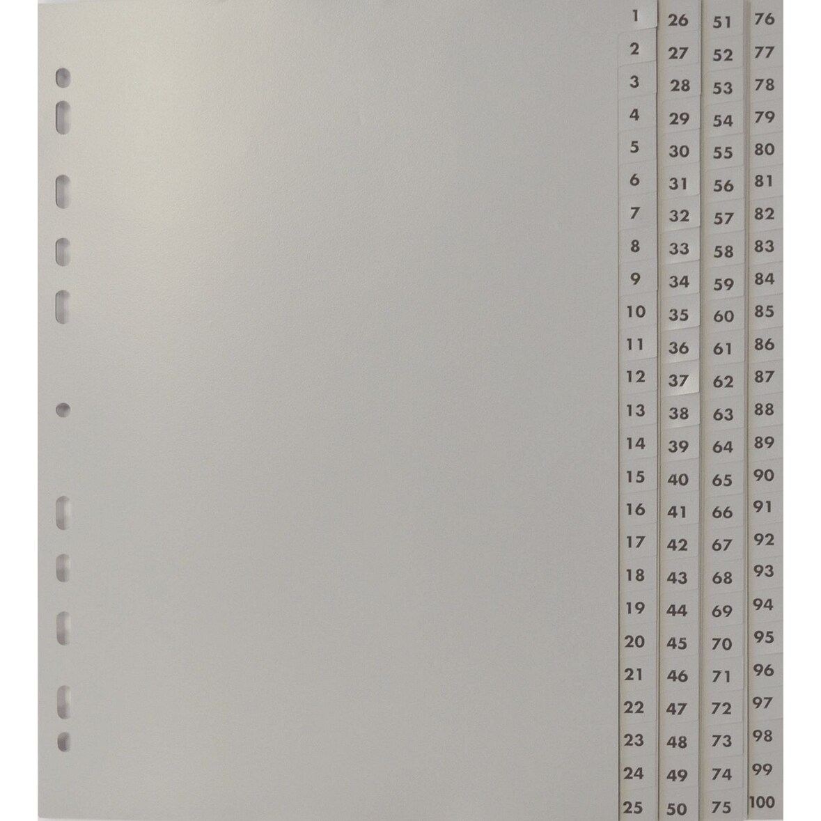 24740 Zahlenregister - 1 - 100, PP, A4, 100 Blatt, 4 Abläufe, grau