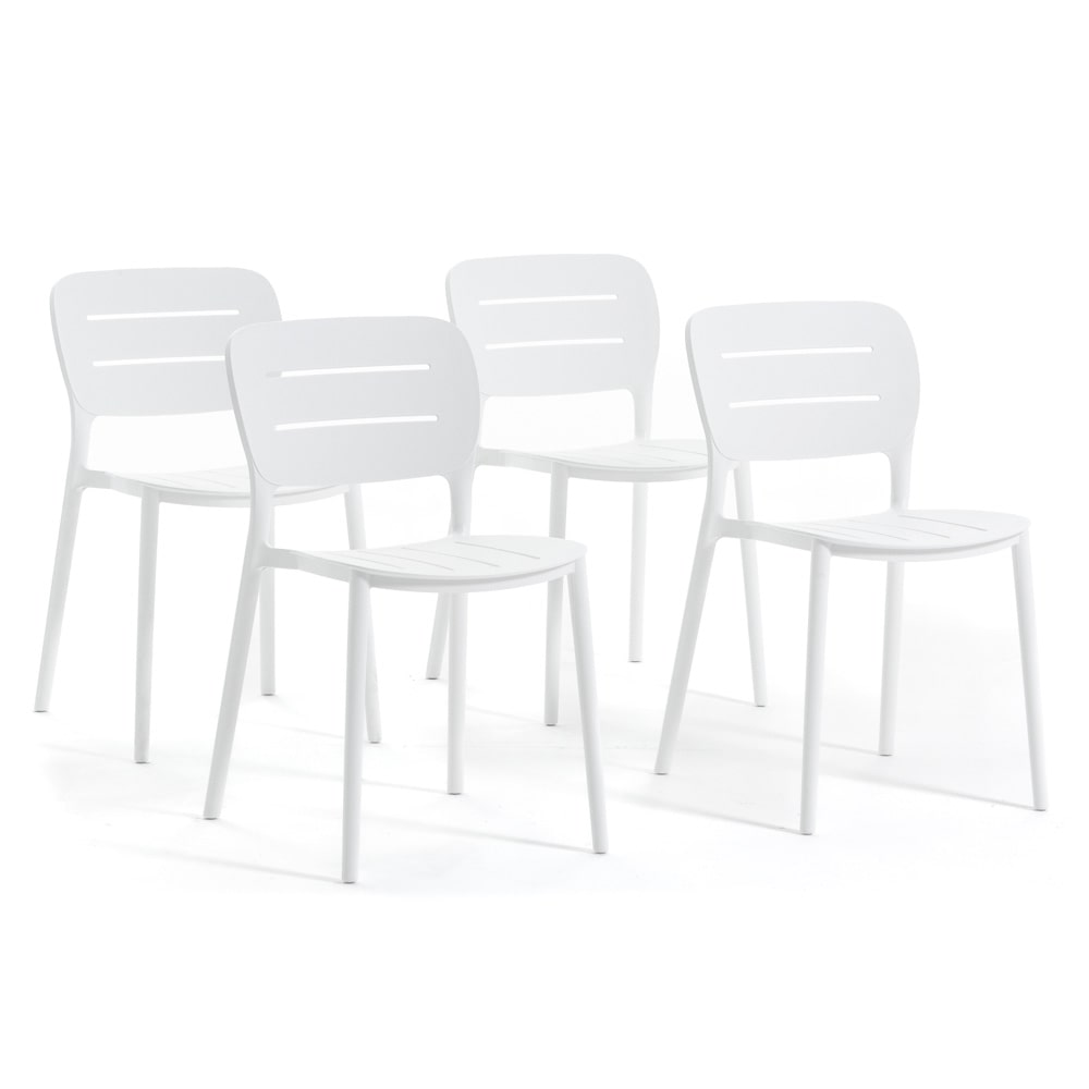 Set de 4 chaises en polypropylène empilables pour extérieur et jardin, bar et restaurant, structure robuste et légère – Dora – Blanc