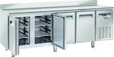 thumbnail of Cool Head Edelstahl-Kühltisch mit 4 Türen und Spritzschutz. Automatisches Auftauen. Temperatur -2°C/+8°C.  Maß cm 225x70x85/95 H. Kühlkopf QR4200