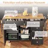 thumbnail of Küchenwagen Servierwagen Schwarz 134x46x92 cm mit 5 Schubladen Schrankfächern und Seitenregalen, mobil oder fest nutzbar, MDF Platte